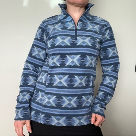 Eddie Bauer Aztec Pattern Blue 1/4 Zip Fleece Pullover S - Picture 1 of 8